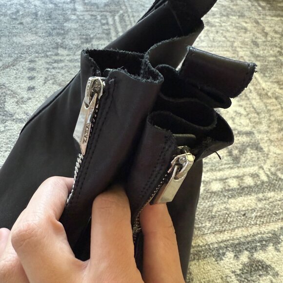 ZARA Black Leather Front Zip Chunky Ankle Leather Boots 38 - Picture 3 of 6